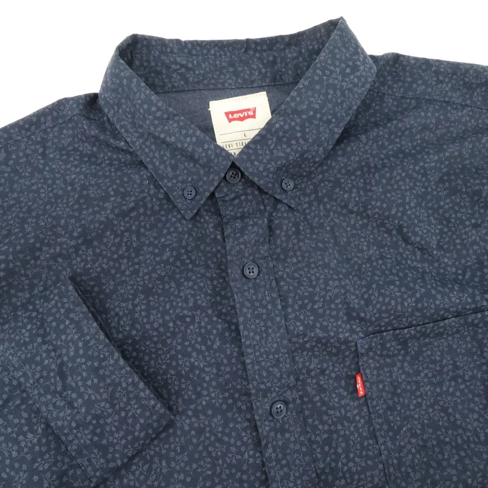 Levi Strauss‎ & Co. Mens L Button Down Shirt Blue Floral Long Sleeve Casual